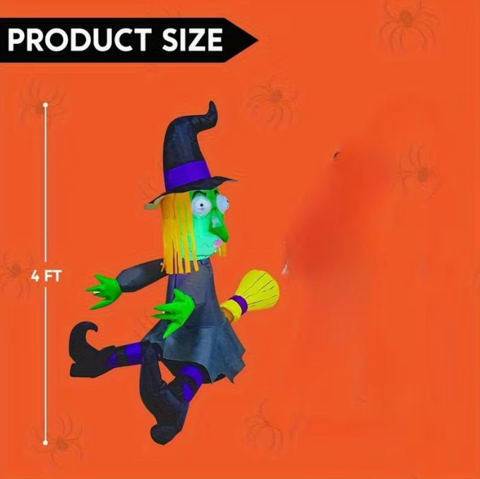 4FT Halloween Inflatable Witch with Build-in LED Lights
