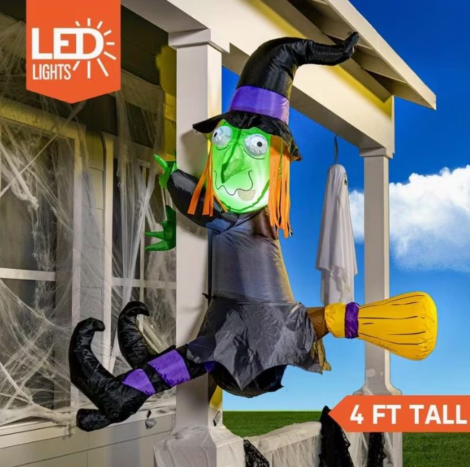 4FT Halloween Inflatable Witch with Build-in LED Lights