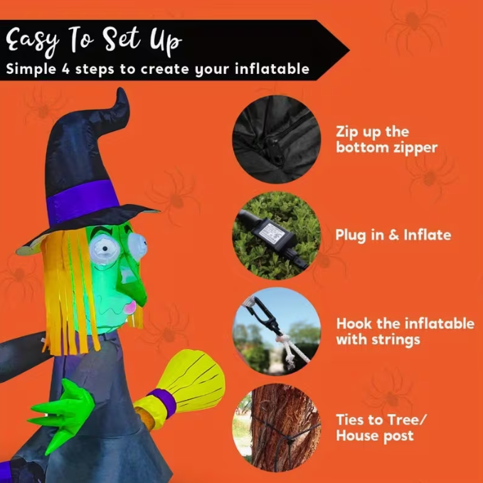 4FT Halloween Inflatable Witch with Build-in LED Lights