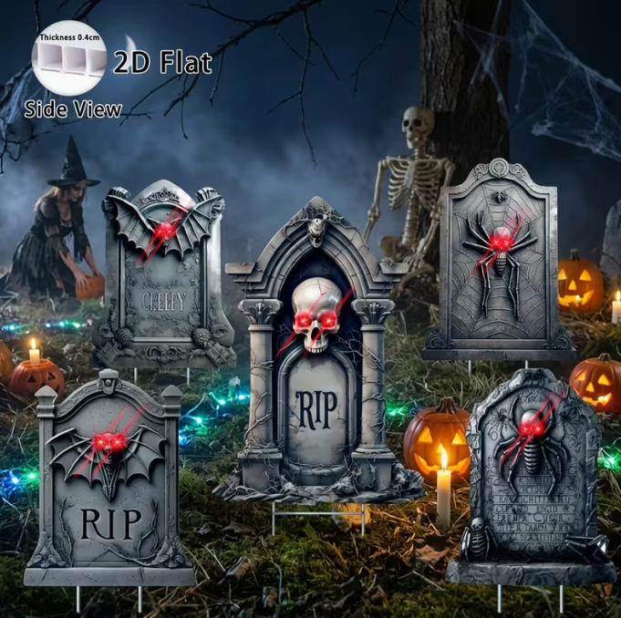 5 Pack Tombstone Halloween Decorations Plastic Yard Signs