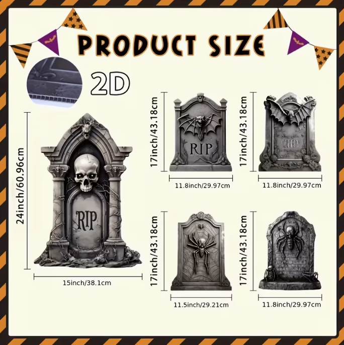 5 Pack Tombstone Halloween Decorations Plastic Yard Signs
