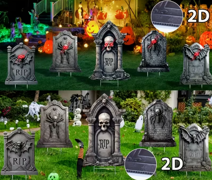5 Pack Tombstone Halloween Decorations Plastic Yard Signs