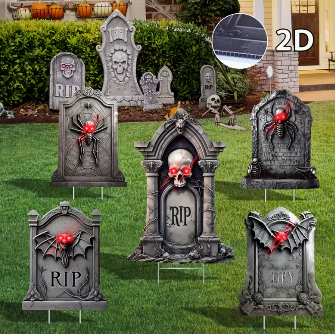 5 Pack Tombstone Halloween Decorations Plastic Yard Signs
