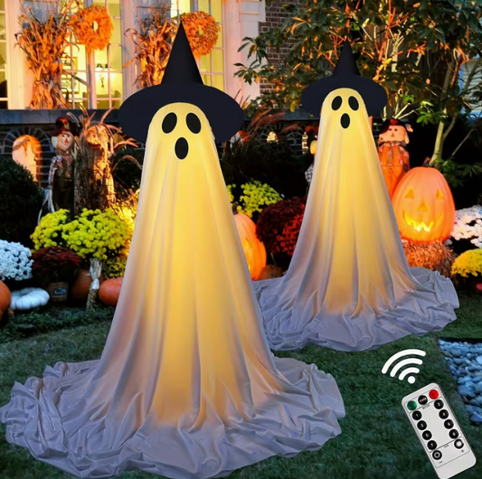 2-Pack for Halloween BIG Ghost Decorations with Witch Hats