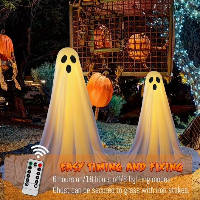 2-Pack for Halloween 1 Big and 1 Small Ghost Decorations with Witch Hats