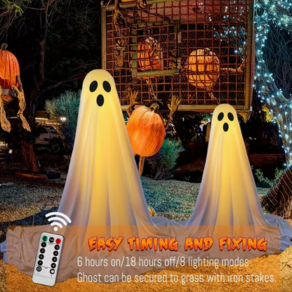 2-Pack for Halloween 1 Big and 1 Small Ghost Decorations with Witch Hats