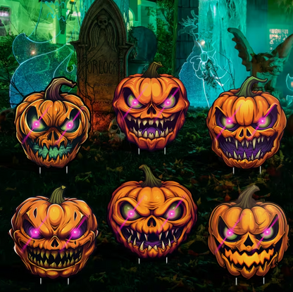 6-Pack Pumpkin Halloween Decorations Plastic Yard Signs with Stakes