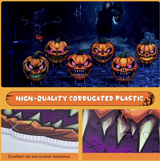6-Pack Pumpkin Halloween Decorations Plastic Yard Signs with Stakes