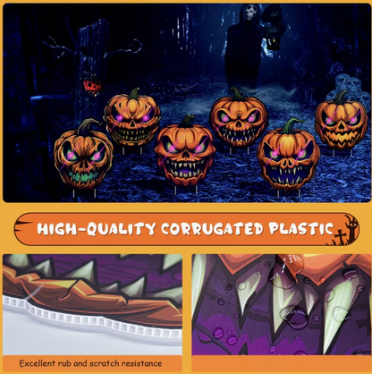 6-Pack Pumpkin Halloween Decorations Plastic Yard Signs with Stakes