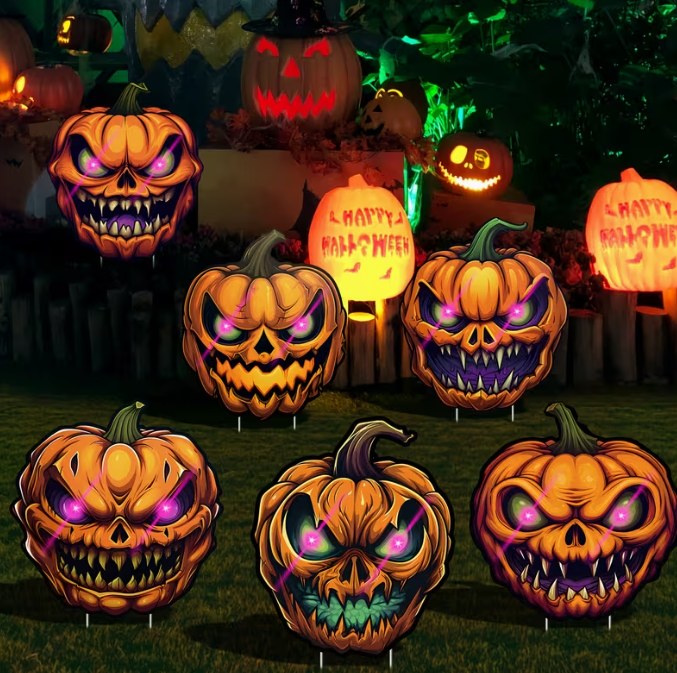 6-Pack Pumpkin Halloween Decorations Plastic Yard Signs with Stakes