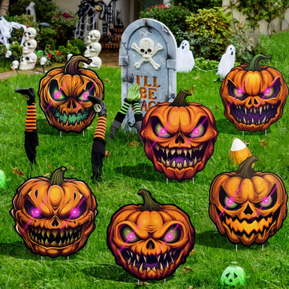 6-Pack Pumpkin Halloween Decorations Plastic Yard Signs with Stakes