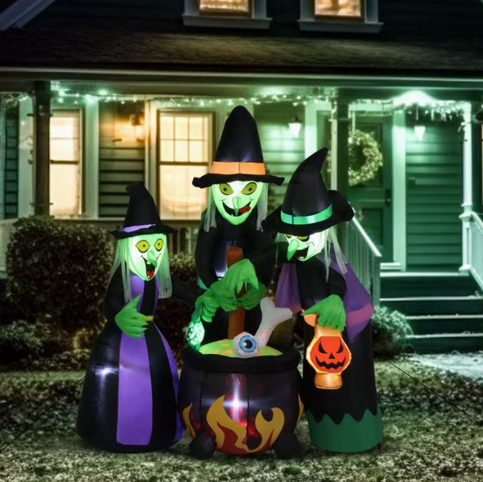 Halloween Inflatables 6ft Halloween Witches W/ Cauldron LED