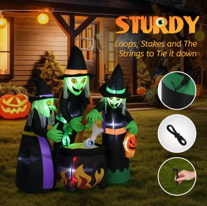 Halloween Inflatables 6ft Halloween Witches W/ Cauldron LED