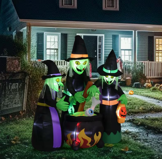Halloween Inflatables 6ft Halloween Witches W/ Cauldron LED