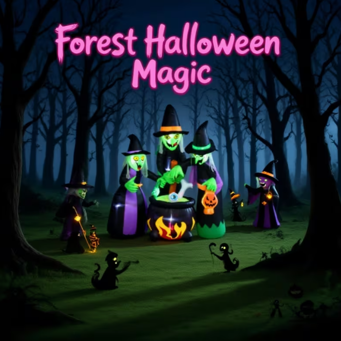 Halloween Inflatables 6ft Halloween Witches W/ Cauldron LED