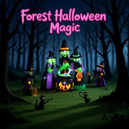 Halloween Inflatables 6ft Halloween Witches W/ Cauldron LED