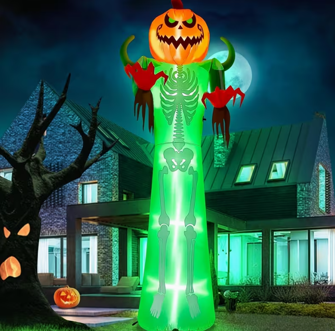 Giant Pumpkin Halloween Outdoor Decoration Scary Pumpkin Skeleton Blow up