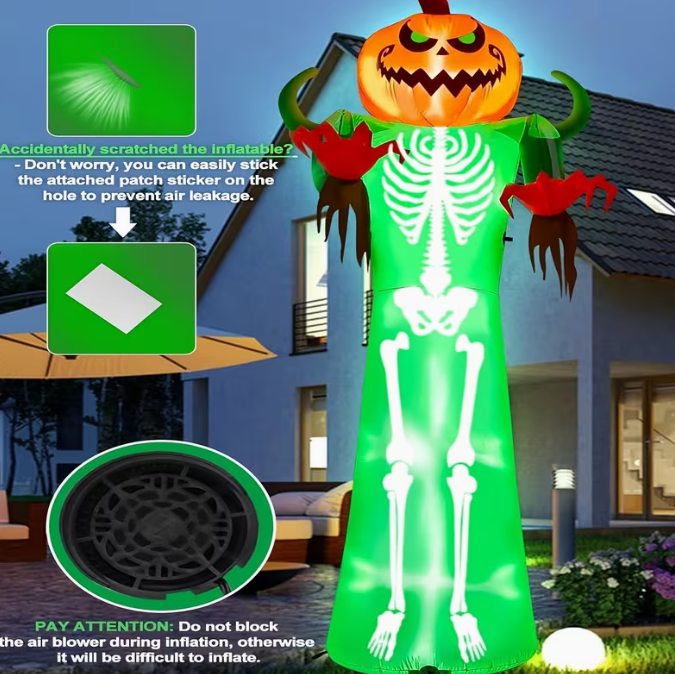 Giant Pumpkin Halloween Outdoor Decoration Scary Pumpkin Skeleton Blow up