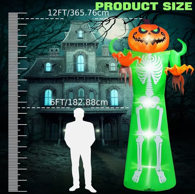 Giant Pumpkin Halloween Outdoor Decoration Scary Pumpkin Skeleton Blow up