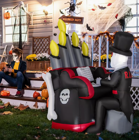 1pc 5.41FT Halloween Inflatable Skeleton Playing Piano