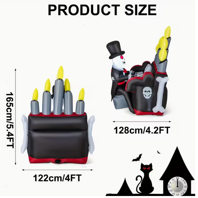 1pc 5.41FT Halloween Inflatable Skeleton Playing Piano