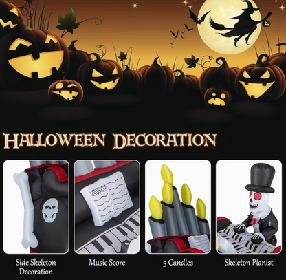 1pc 5.41FT Halloween Inflatable Skeleton Playing Piano