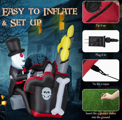 1pc 5.41FT Halloween Inflatable Skeleton Playing Piano
