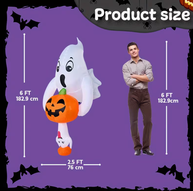 6-Foot Halloween Inflatable Ghost And Pumpkin