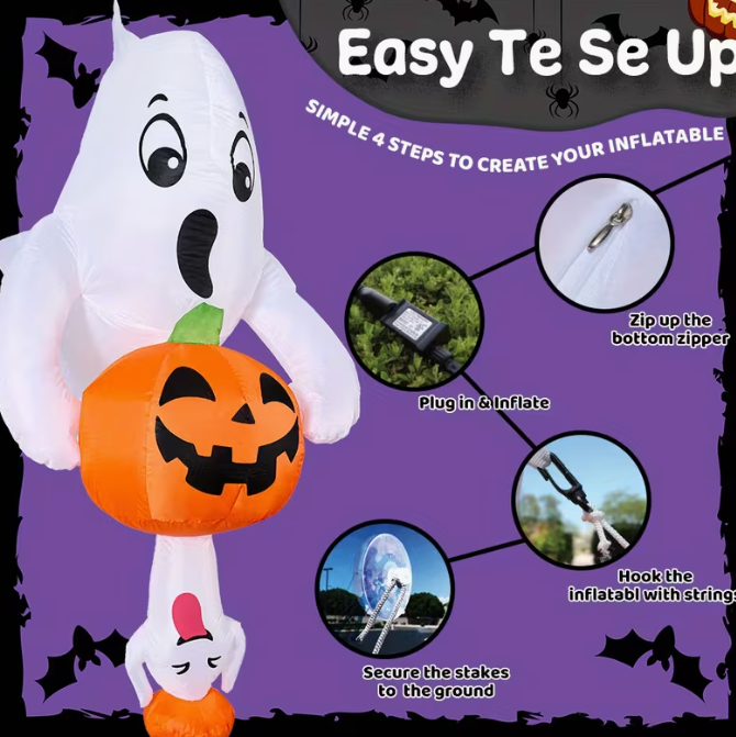 6-Foot Halloween Inflatable Ghost And Pumpkin