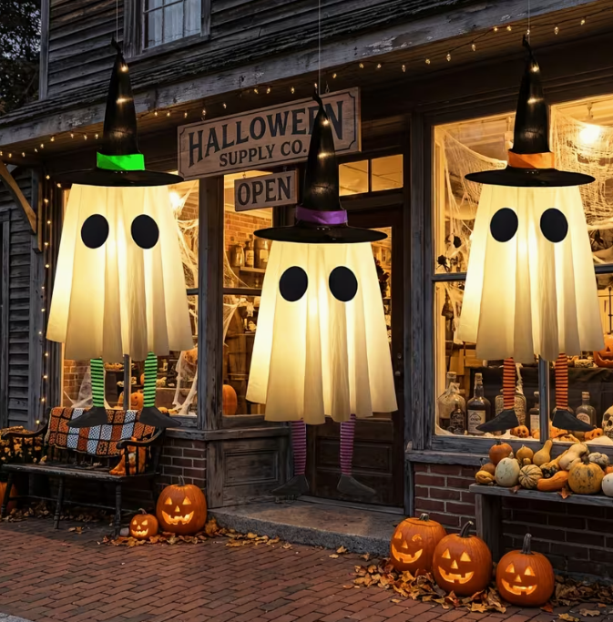 Set Of 3 Halloween Hanging Ghosts