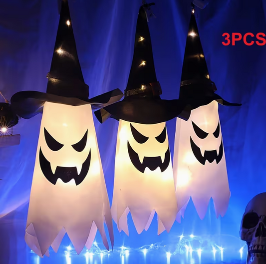 Outdoor 3pcs Large Size Hanging Lighted Glowing Witch Hat
