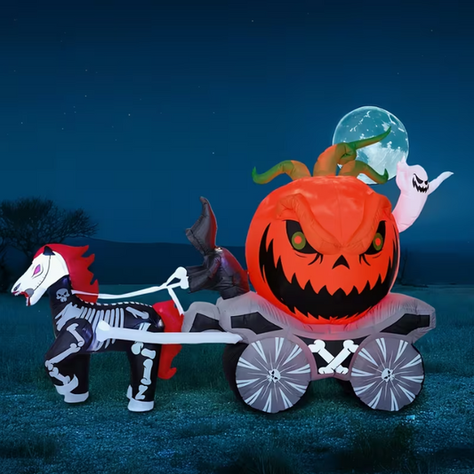 8 Ft Long Halloween Inflatables Pumpkin Carriage Outdoor Decorations