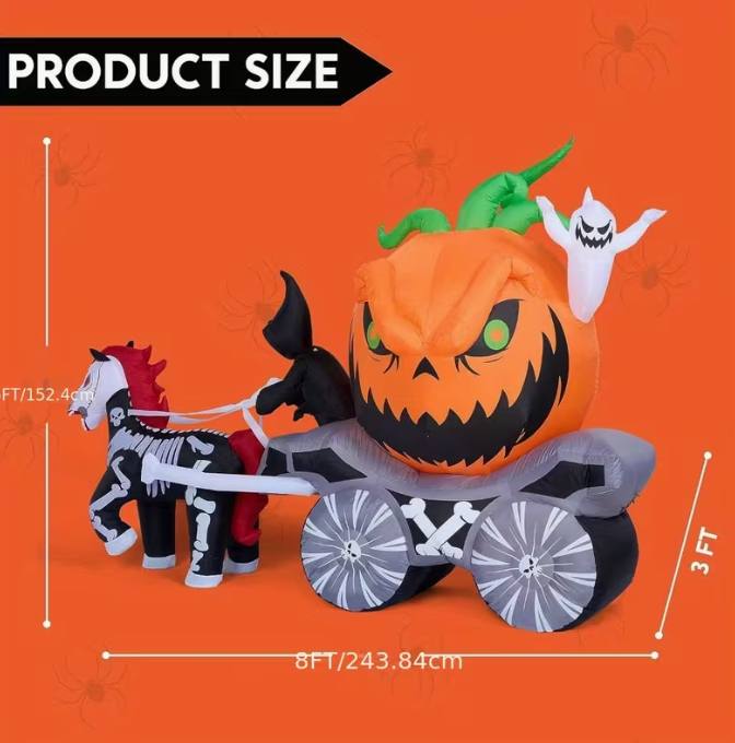 8 Ft Long Halloween Inflatables Pumpkin Carriage Outdoor Decorations