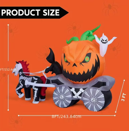 8 Ft Long Halloween Inflatables Pumpkin Carriage Outdoor Decorations