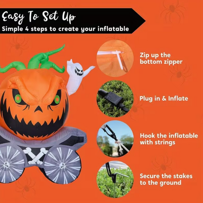 8 Ft Long Halloween Inflatables Pumpkin Carriage Outdoor Decorations