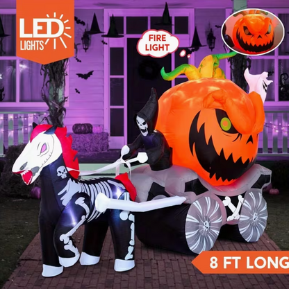 8 Ft Long Halloween Inflatables Pumpkin Carriage Outdoor Decorations