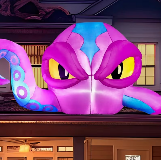 4ft Tall Halloween Inflatable Purple Octopus Head with Tentacles