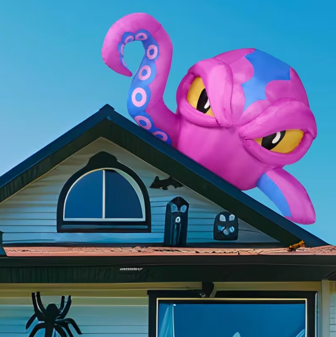 4ft Tall Halloween Inflatable Purple Octopus Head with Tentacles