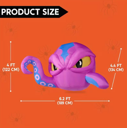 4ft Tall Halloween Inflatable Purple Octopus Head with Tentacles