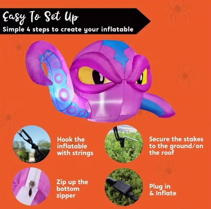 4ft Tall Halloween Inflatable Purple Octopus Head with Tentacles