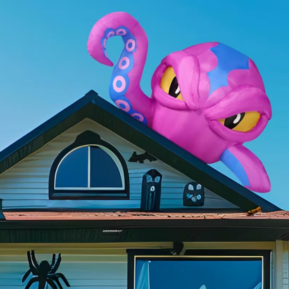 4ft Tall Halloween Inflatable Purple Octopus Head with Tentacles