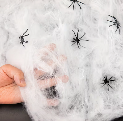 200 Sq Ft Halloween Stretch Cobweb Decor with 10 Fake Spiders