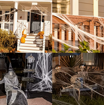 200 Sq Ft Halloween Stretch Cobweb Decor with 10 Fake Spiders