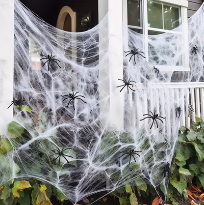 200 Sq Ft Halloween Stretch Cobweb Decor with 10 Fake Spiders