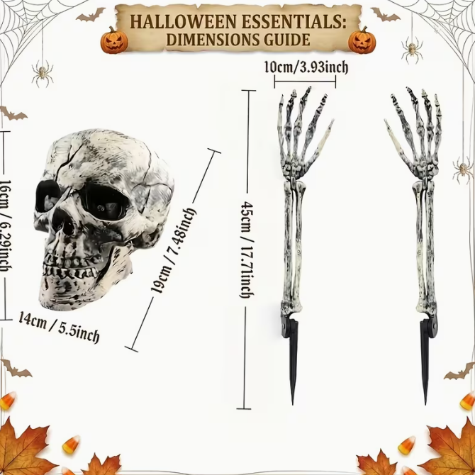Outdoor Skeleton Set with Skull Head Skeleton Hand Yard Stake