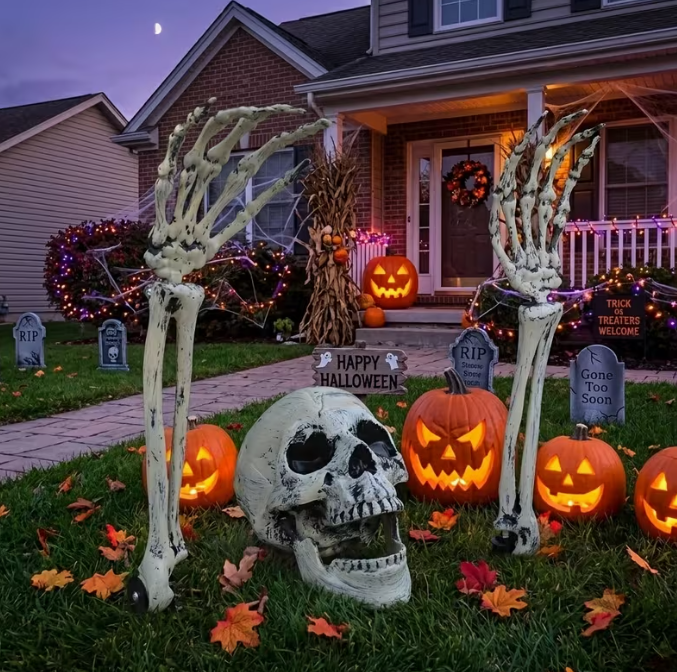 Outdoor Skeleton Set with Skull Head Skeleton Hand Yard Stake