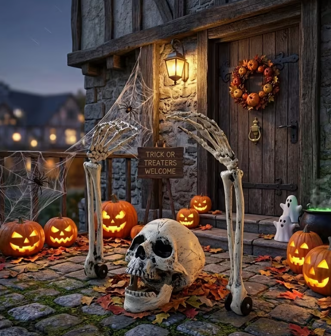 Outdoor Skeleton Set with Skull Head Skeleton Hand Yard Stake